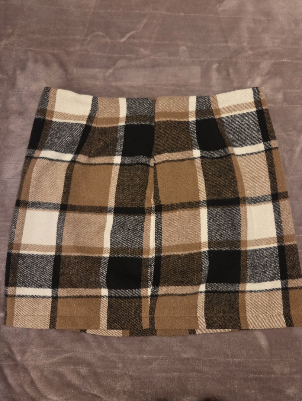 Checked Mini Skirt in Brown and Cream